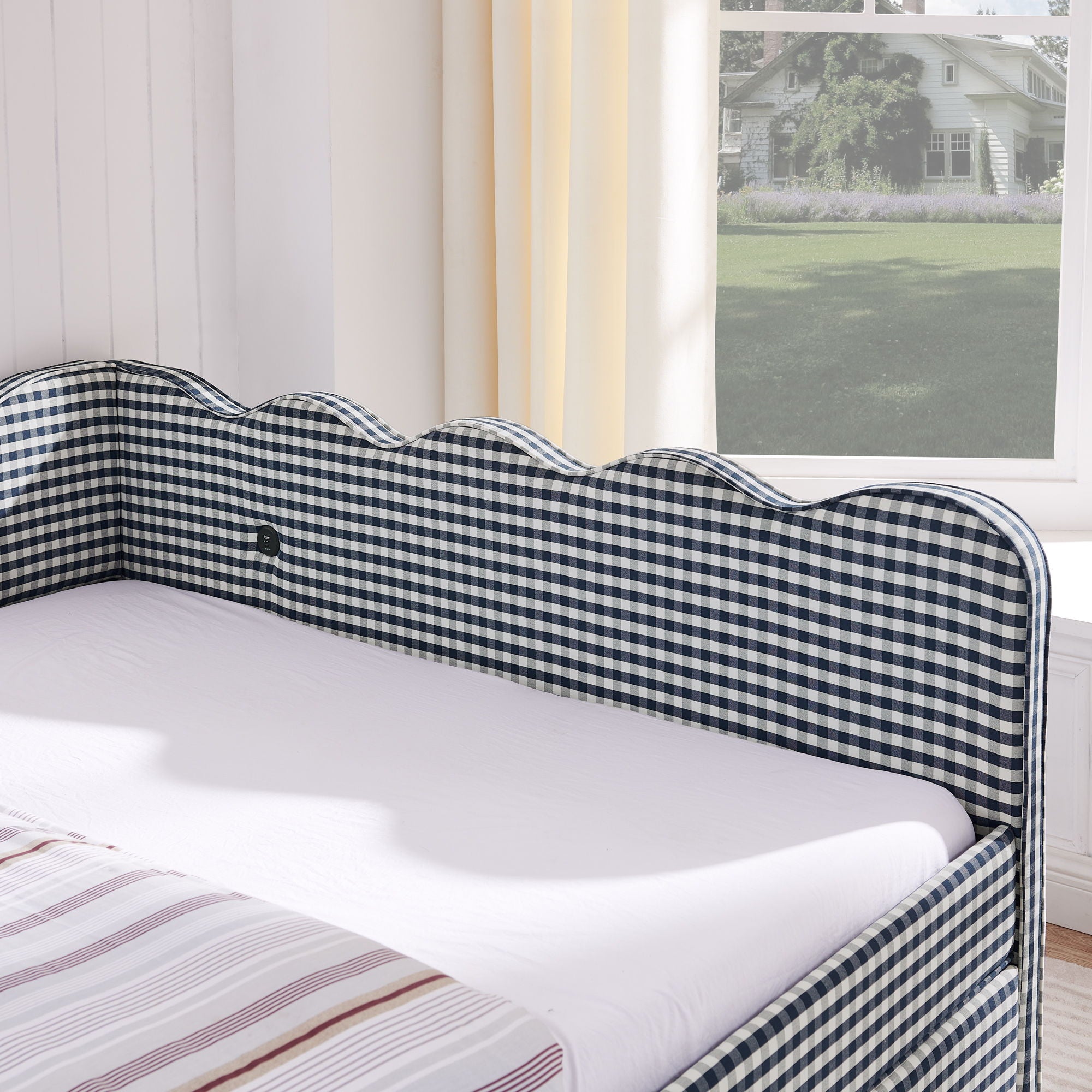 Gingham Daybed & USB Charging Port, Wave Shaped Design