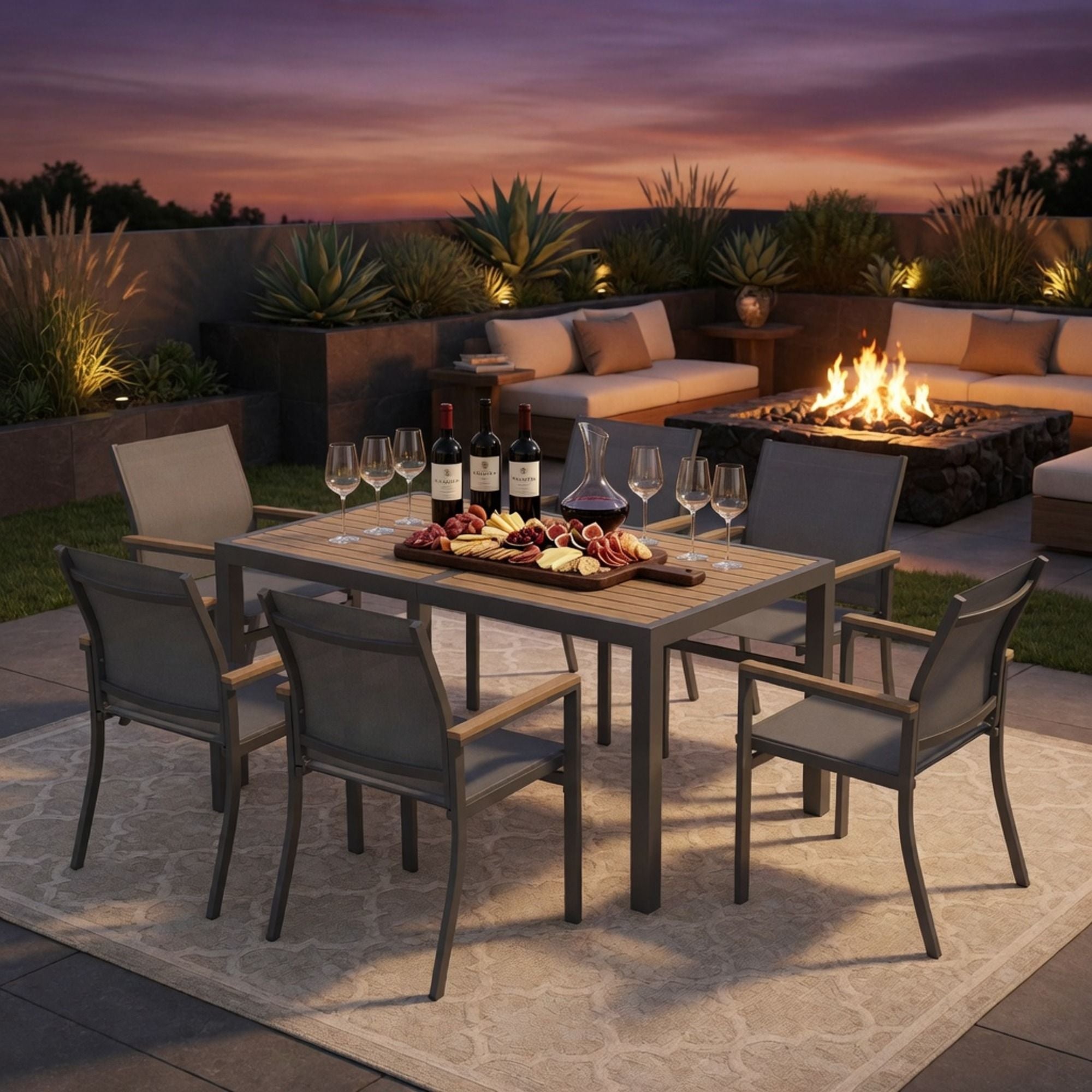Outdoor Patio Chairs, Ergonomic (Set of 6) - Gray