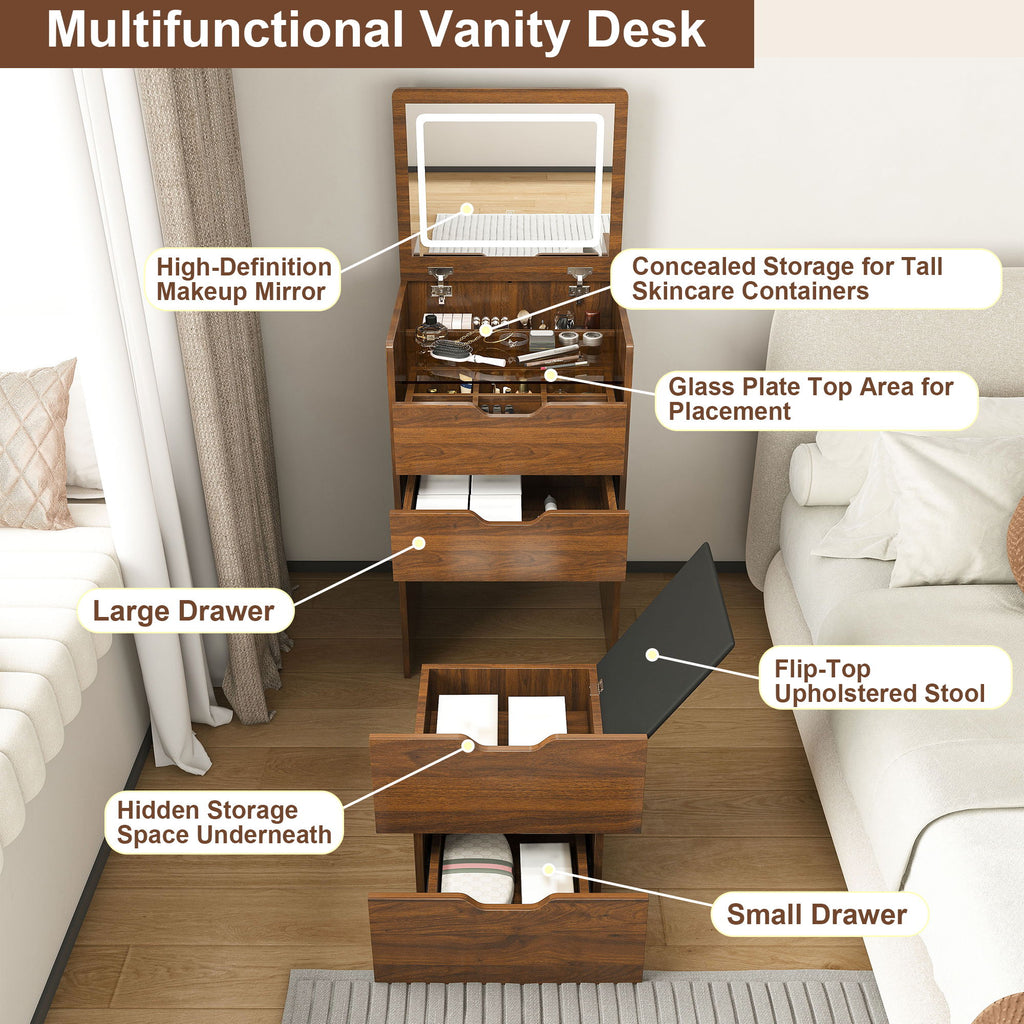 Vanity Desk With Lighted Mirror & Stool