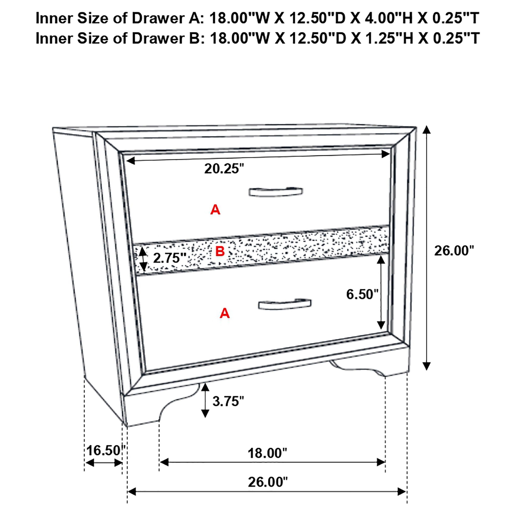 Transitional 2 Drawer Nightstand With Hidden Jewelry Tray