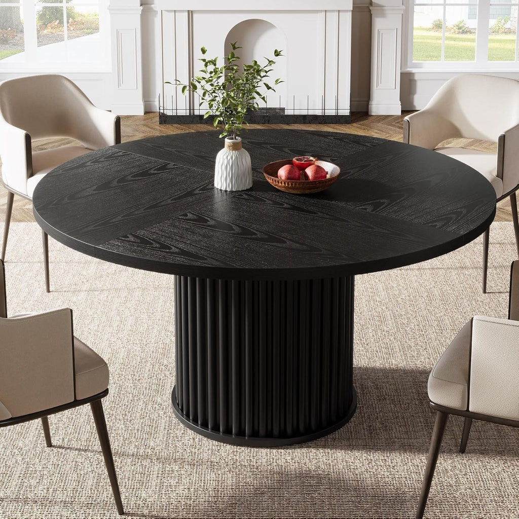 Fluted Round Dining Table - Black
