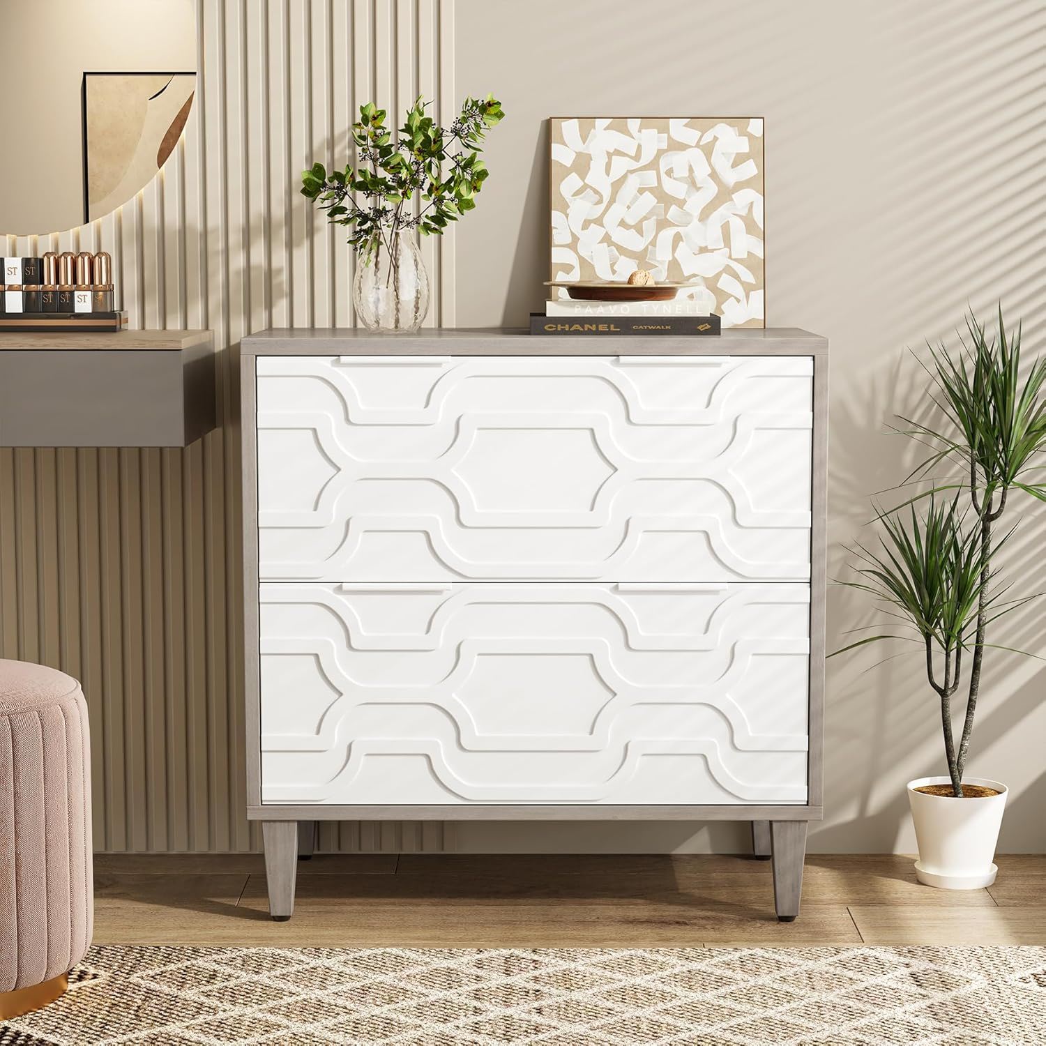 2 Drawer Lateral File Cabinet, Fits A4 / Letter / Legal - Gray / White