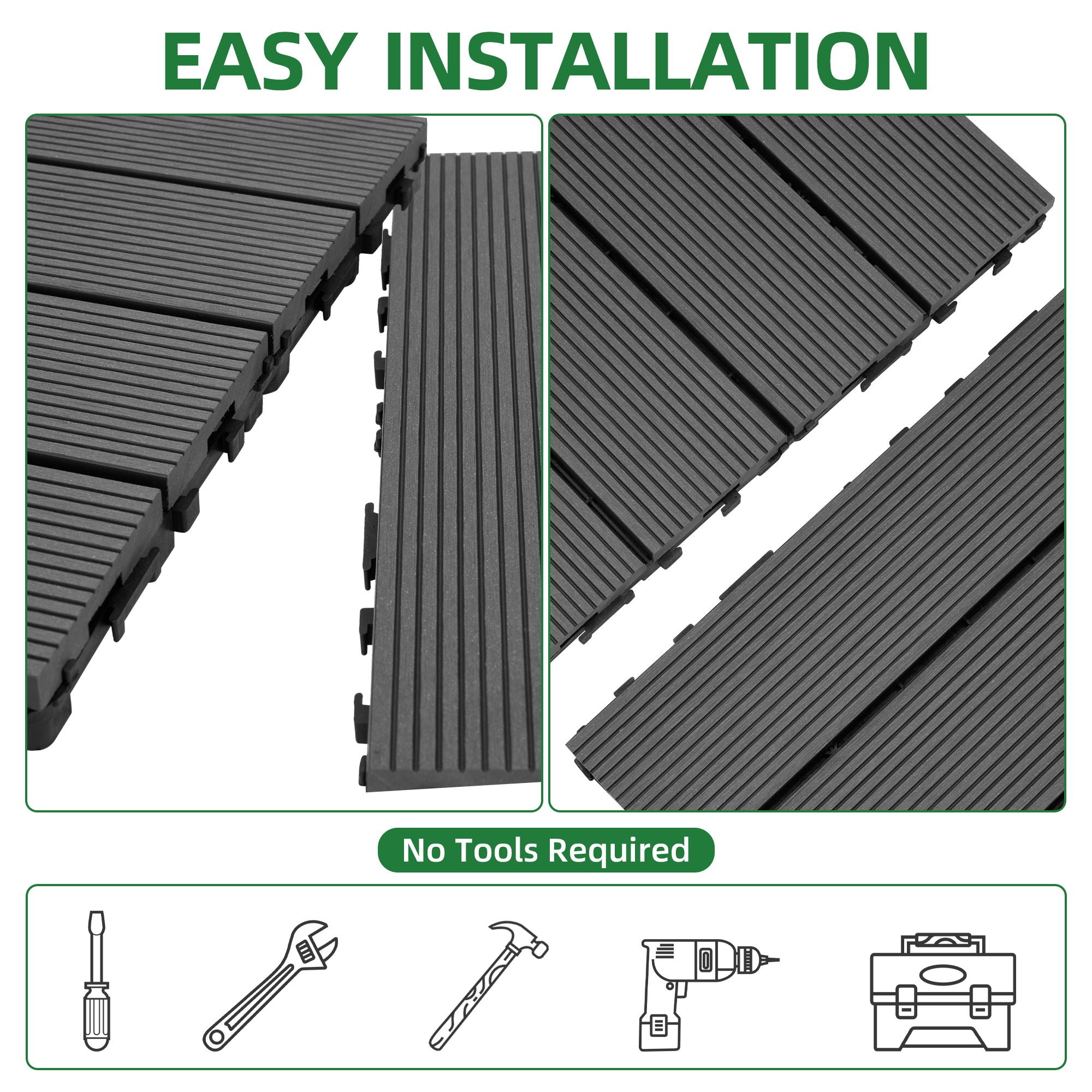 DIY Interlocking Deck Tiles Waterproof Outdoor And Indoor Flooring - Gray