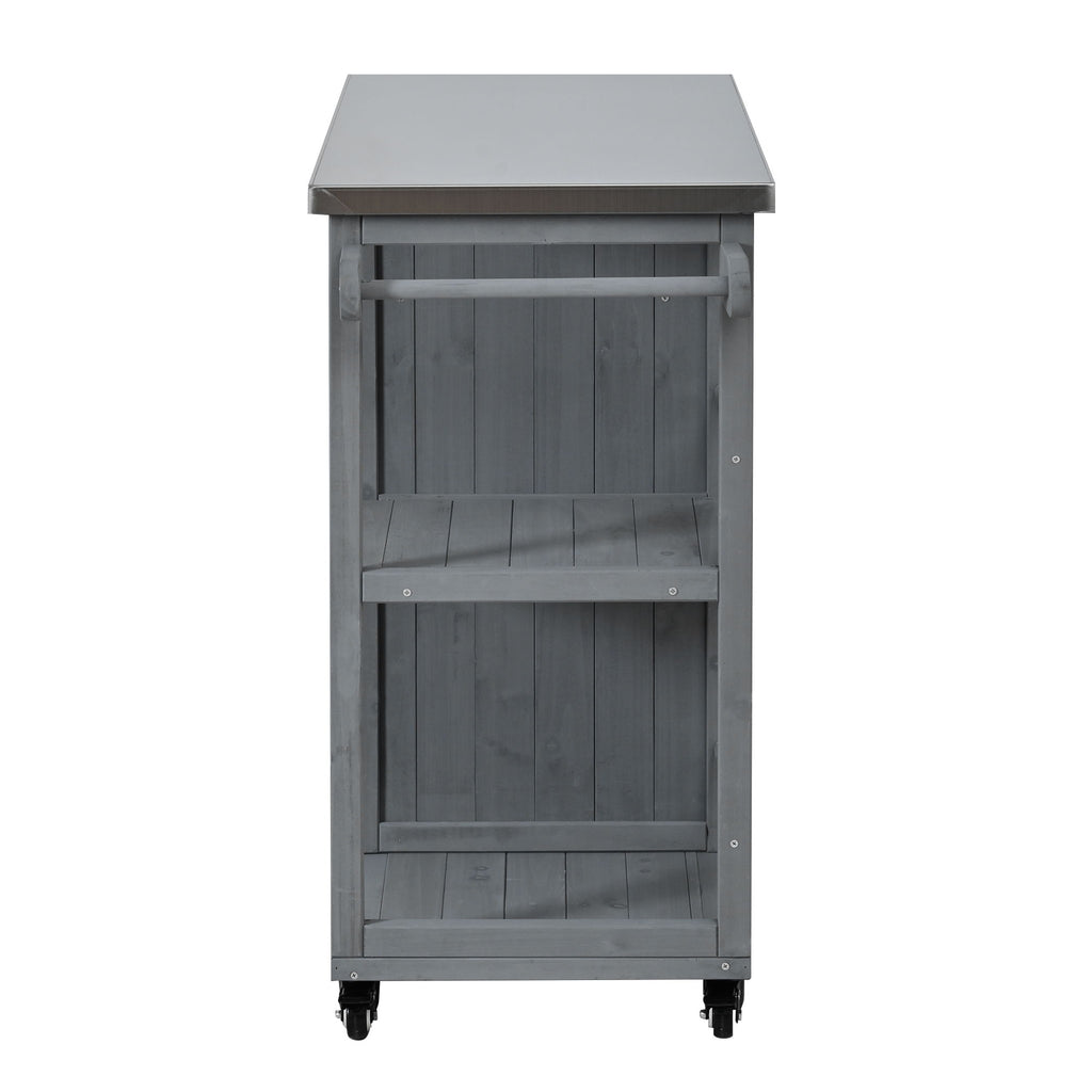 Outdoor Kitchen Island Prep Station With Lockable Wheels, Ample Storage, Towel & Spice Racks