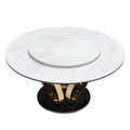 Round Dining Table With 360° Smooth Lazy Susan For Dining Room - Gold / Black / White