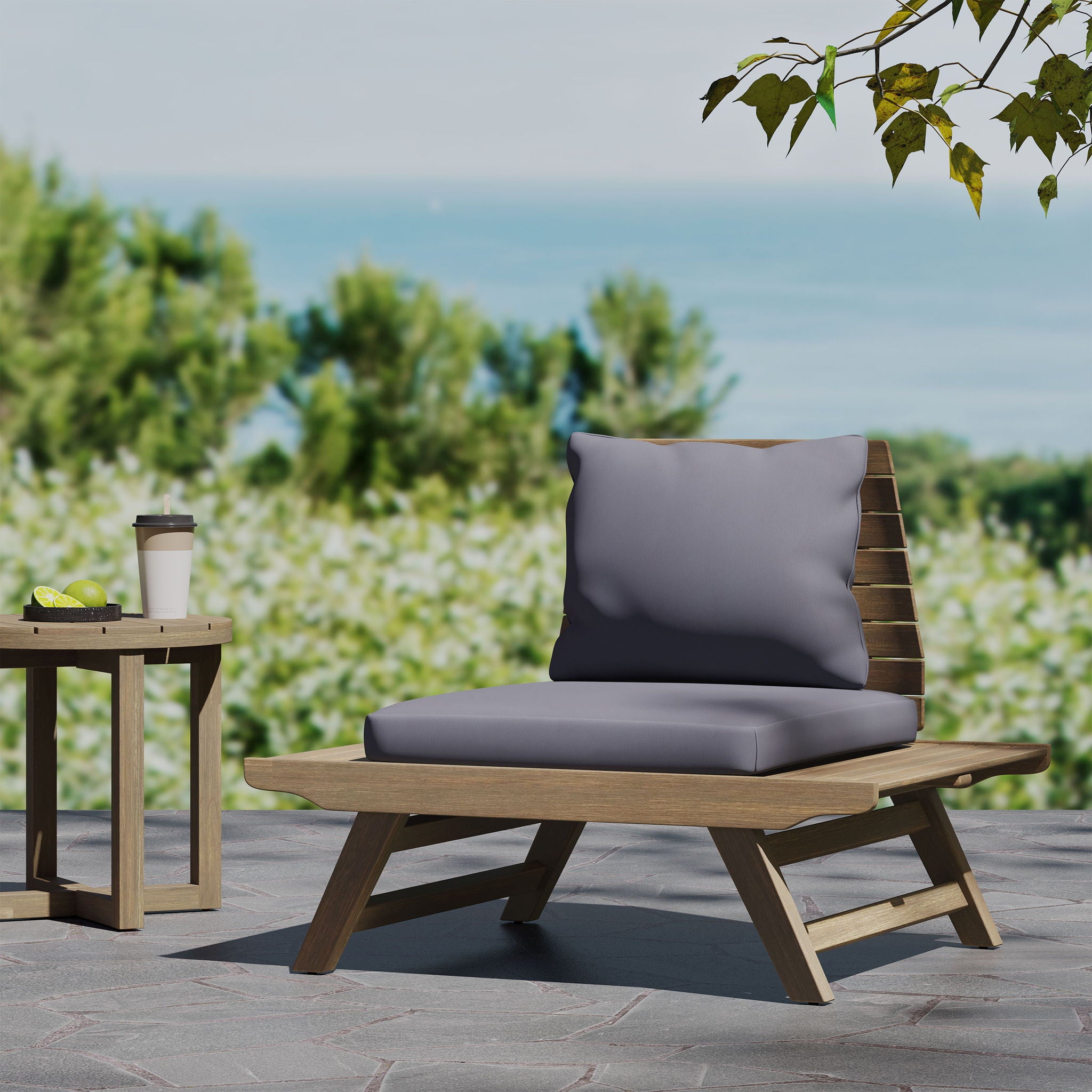 Aticus - 4 Person Outdoor Seating Group With Cushions, Slatted Club Chair - Dark Gray