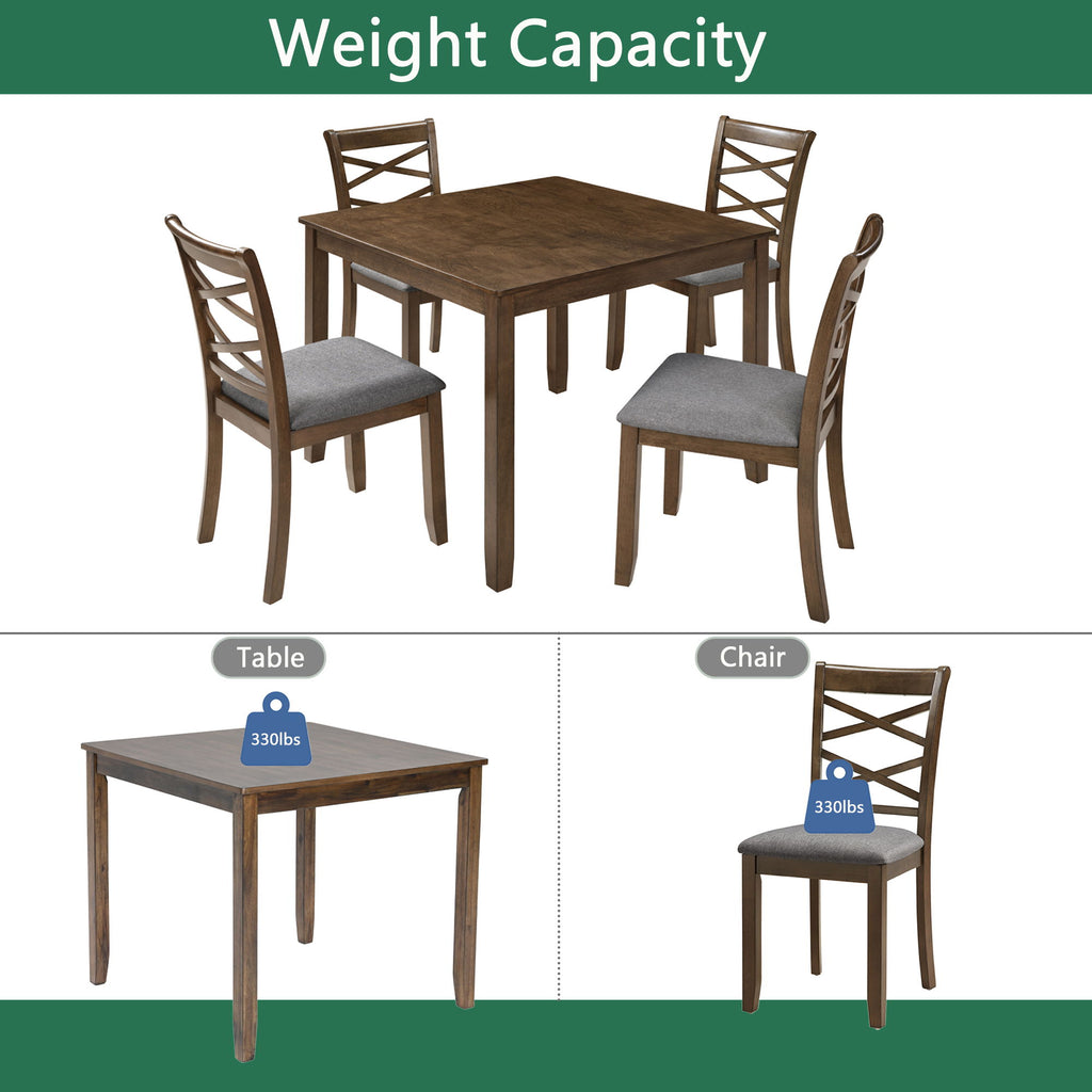 5 Piece Dining Table Set & 4 Chairs - Walnut