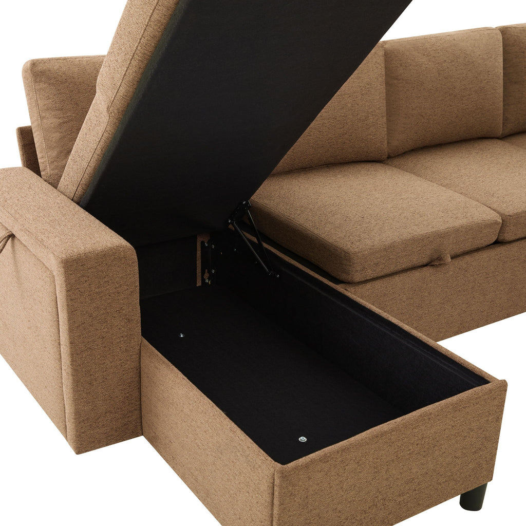 U - Shaped Convertible Sectional Sofa Bed With Storage, USB Charger & Cup Holders
