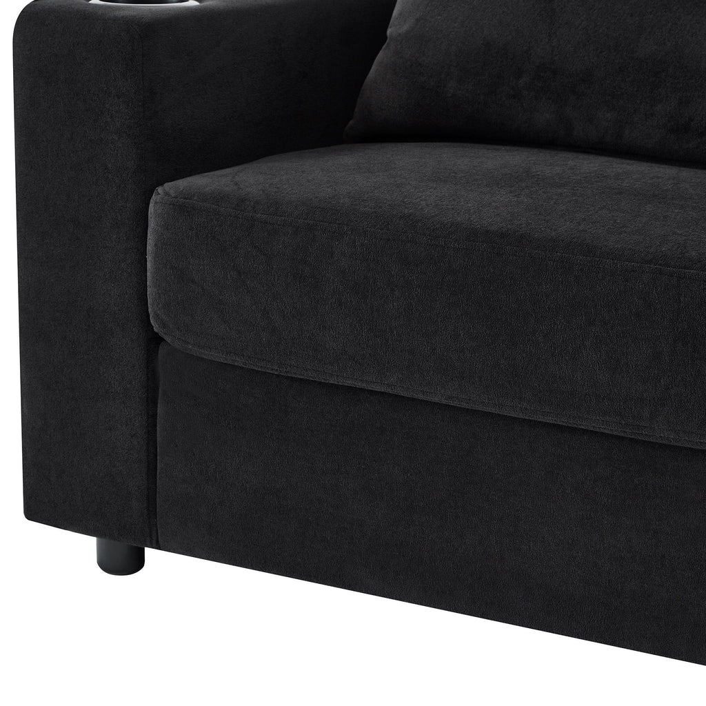 Modern Style Armchair Chaise Lounge Sofa Couch With Movable Storage Ottoman, USB Ports, Cup Holders, Phone Holder, Side Pockets