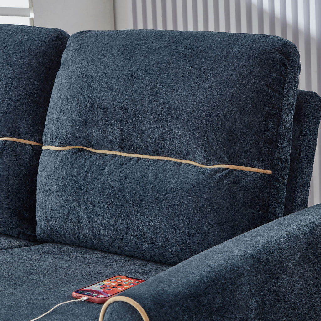 Pull Out Sofa Bed With Adjustable 3 Position Backrest, USB Charging Ports, Side Pockets