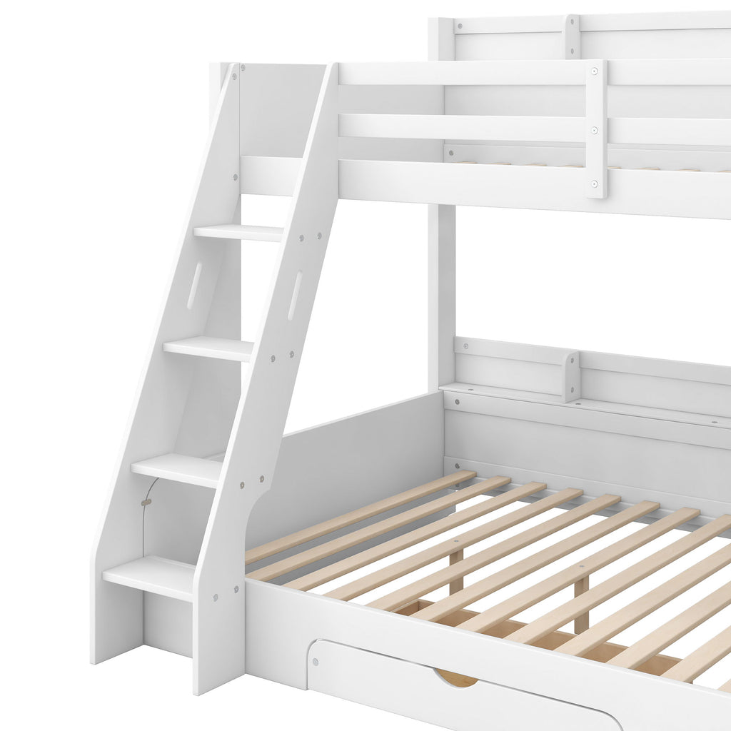 Bunk Bed With Storage Shelves, LED Lighting, Charging Station And Drawer