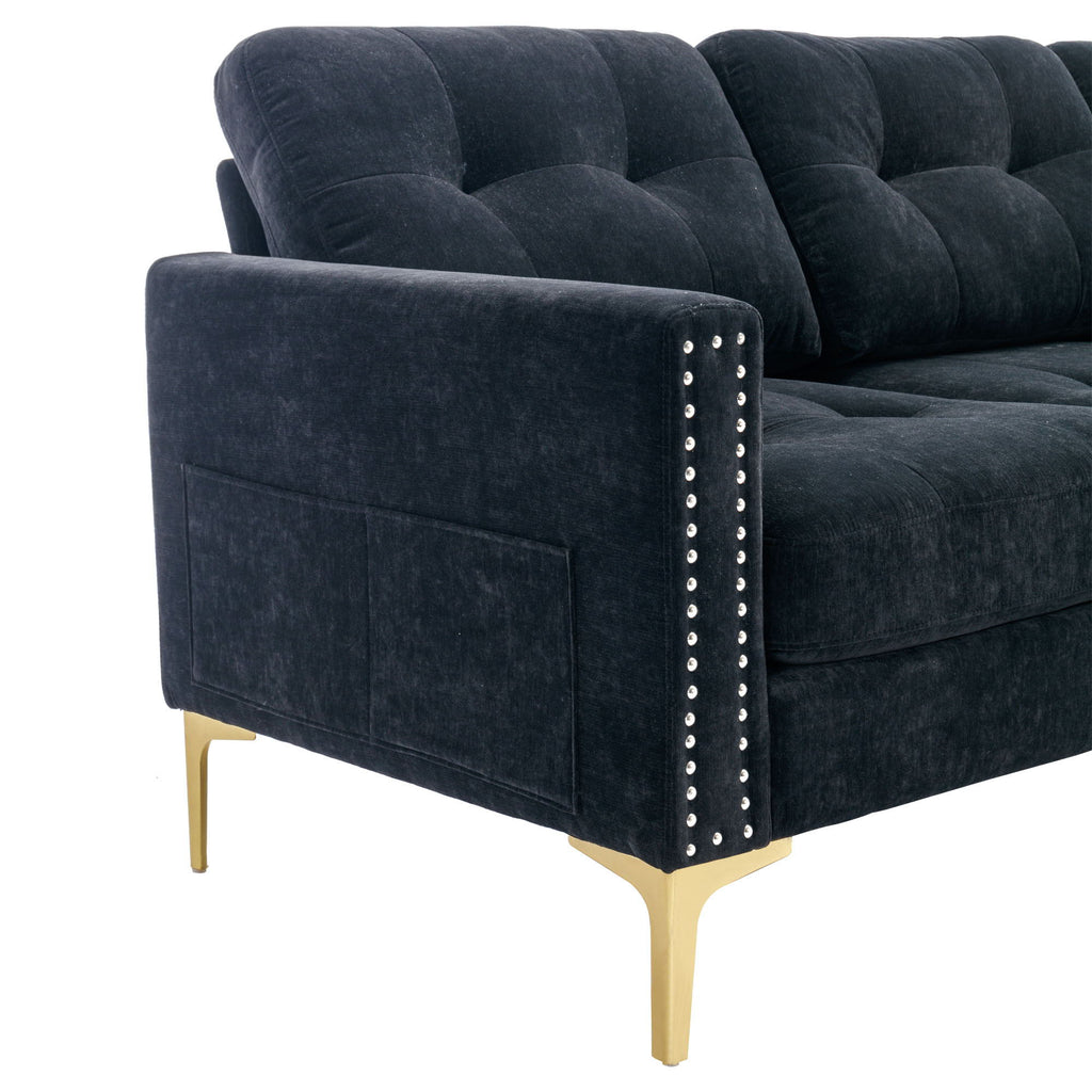 Modern L - Shape Convertible Sectional Sofa With Movable Ottoman