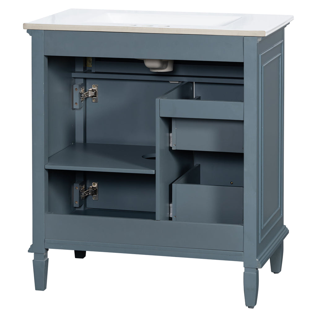 Modern Bathroom Vanity With Sink, Adjustable Shelf, Flip Drawer & 2 Drawers