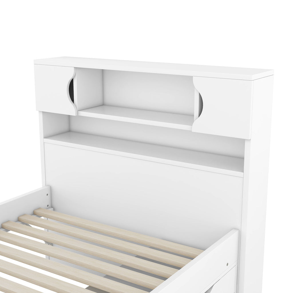 Captain Platform Bed Frame With Storage Bookcases, Shelves, And 4 Drawers