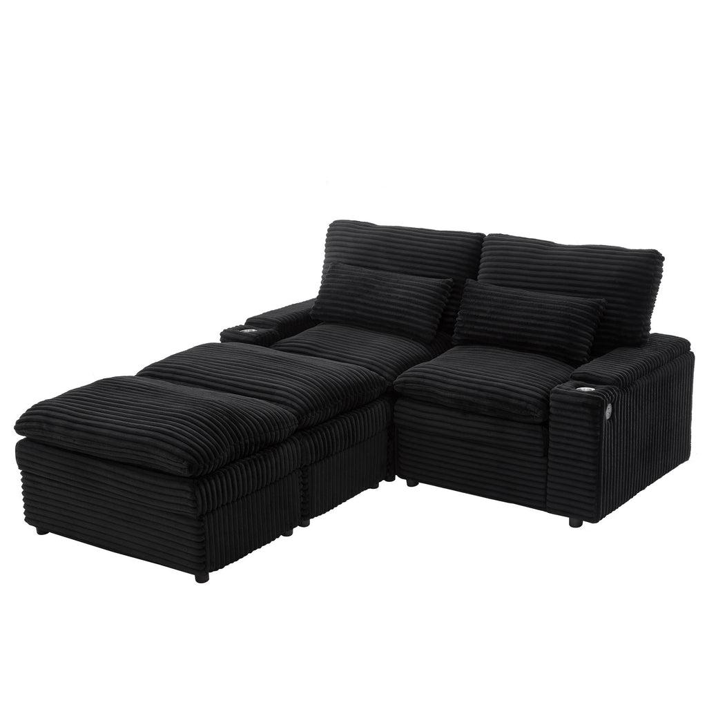Convertible Loveseat Sofa With Storage, USB Ports, Cup Holders