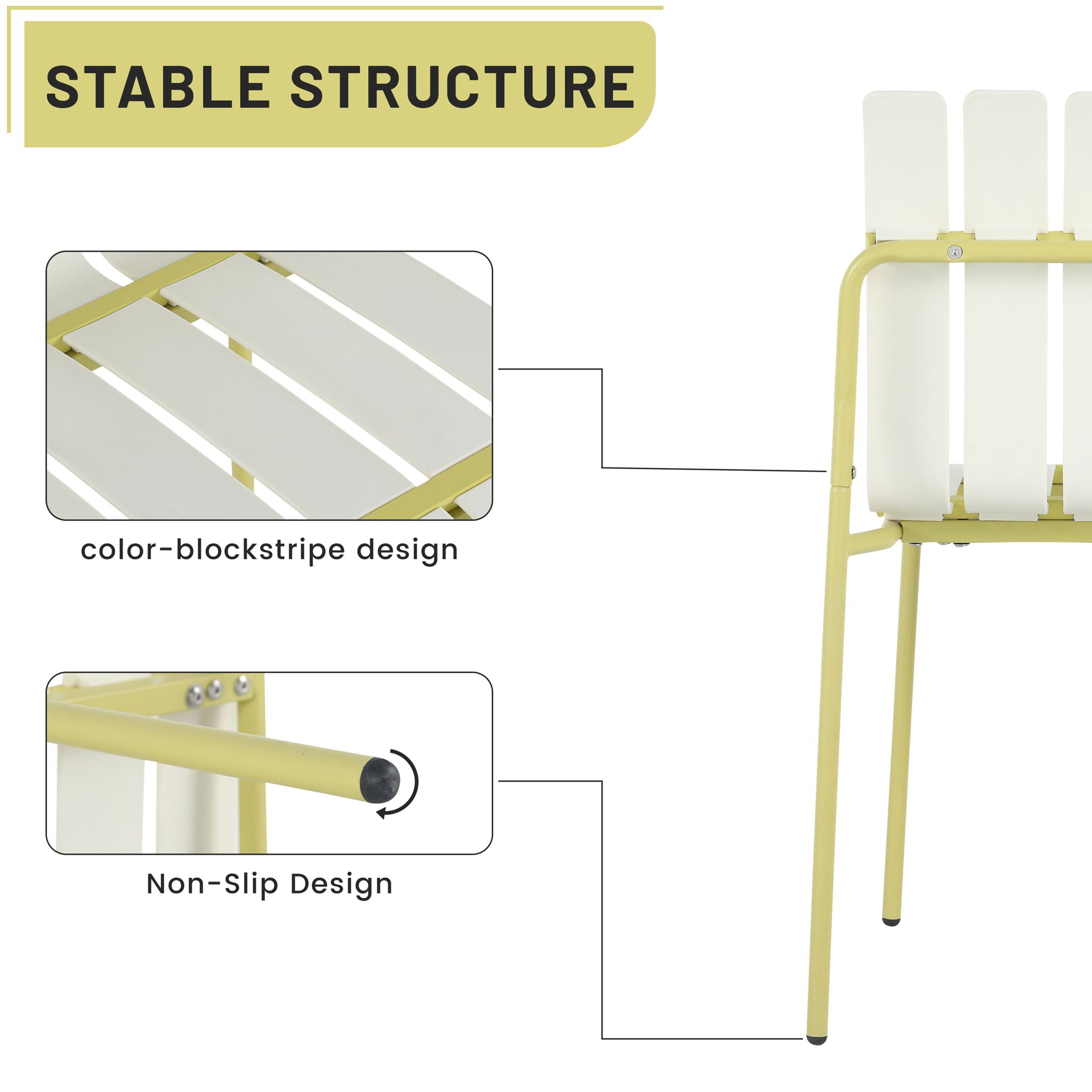 4 Piece Set Of Modern Color Block Designed Single Chairs With Long Table