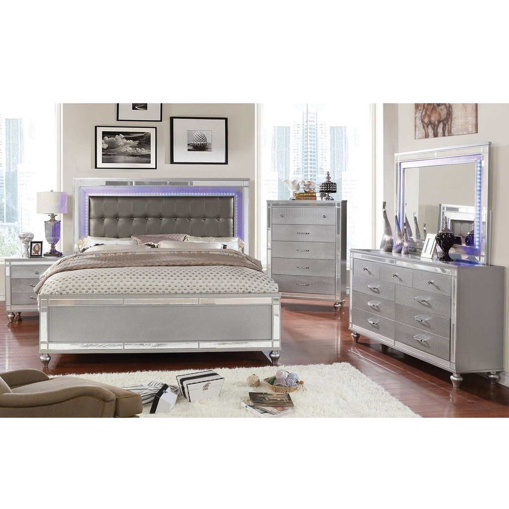 Contemporary Nightstand With Crocodile Textured Trim