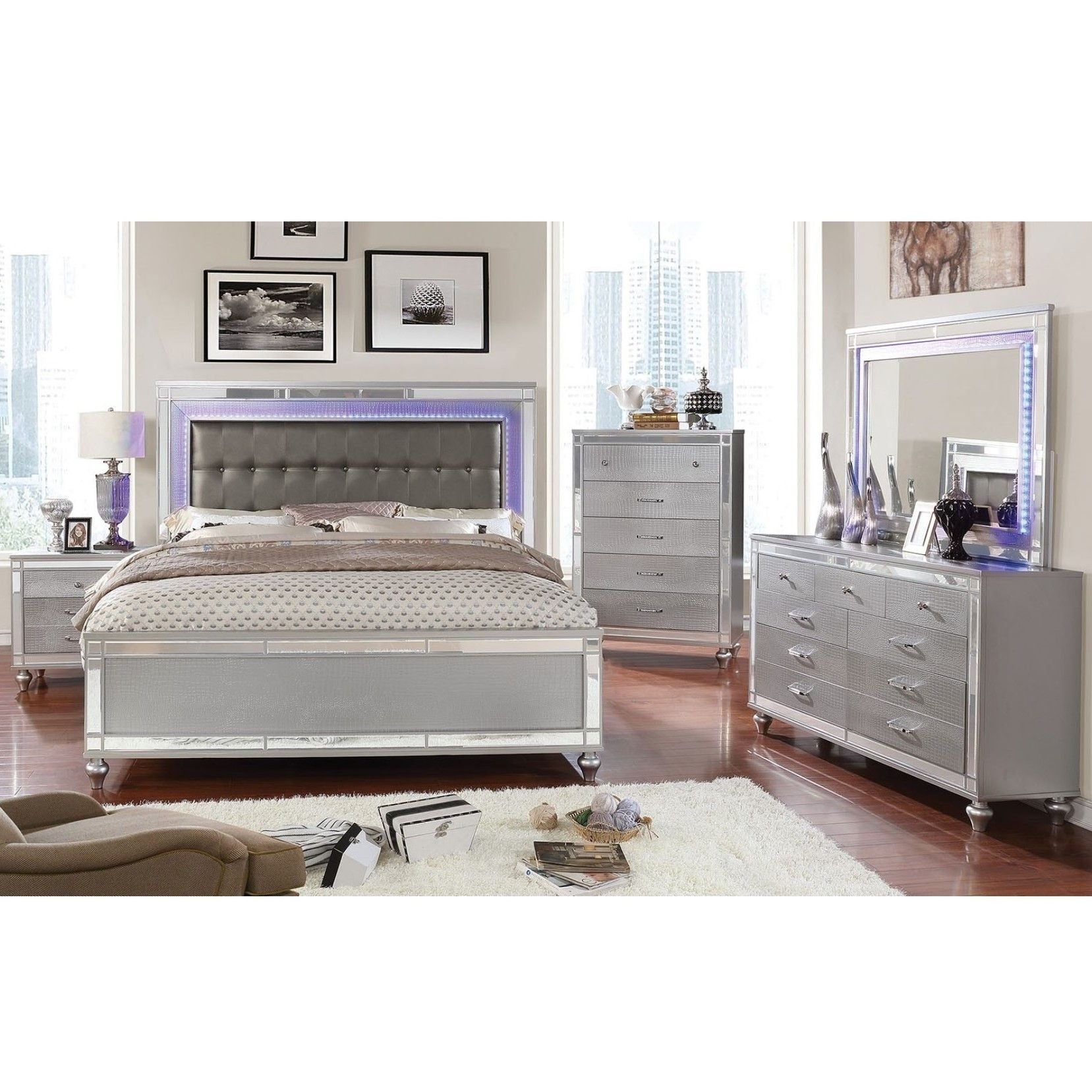 Contemporary Nightstand With Crocodile Textured Trim