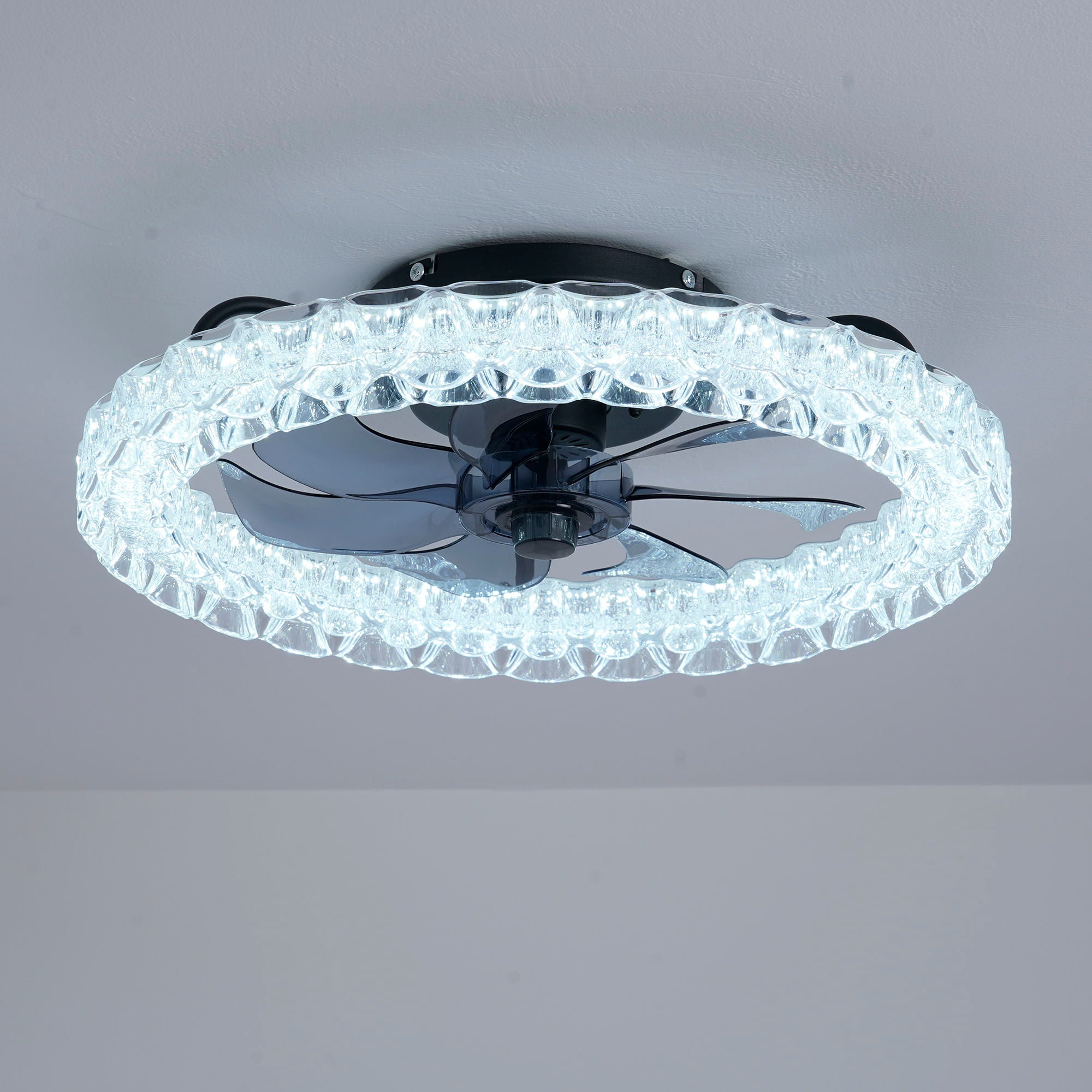 LED Light Source And Remote Control, 3000 - 6500K Dimmable Flush Mount LED Fan Light, 6 Speeds, Quiet DC Motor - Matte Black