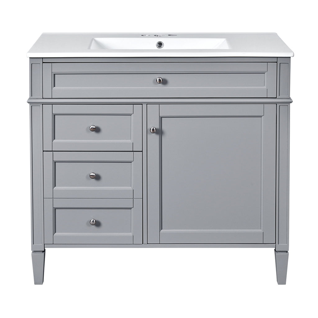 Bathroom Vanity With Mirror Cabinet, Single Sink With 2 Soft Closing Doors And 4 Drawers