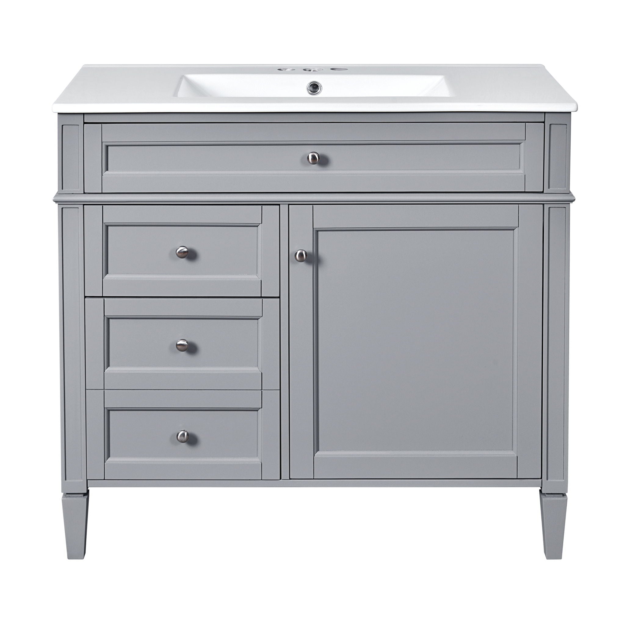 Bathroom Vanity With Mirror Cabinet, Single Sink With 2 Soft Closing Doors And 4 Drawers
