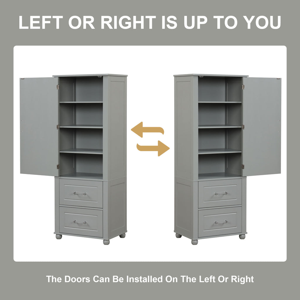 Tall Freestanding Bathroom Storage Cabinet With 2 Drawers And Adjustable Shelf