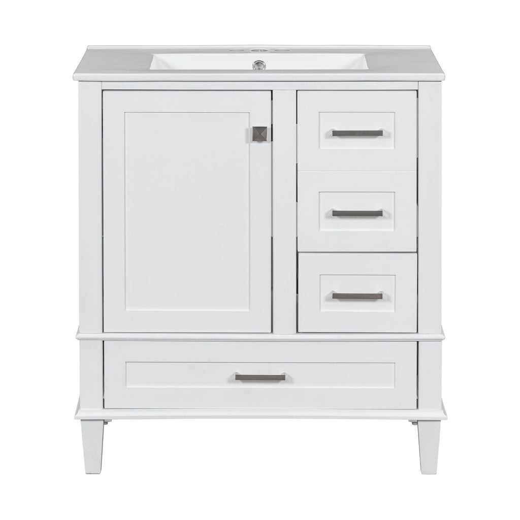 Bathroom Vanity & Tall Storage Cabinet Set With Doors, Adjustable Shelves, Soft Close Hinges, Sink