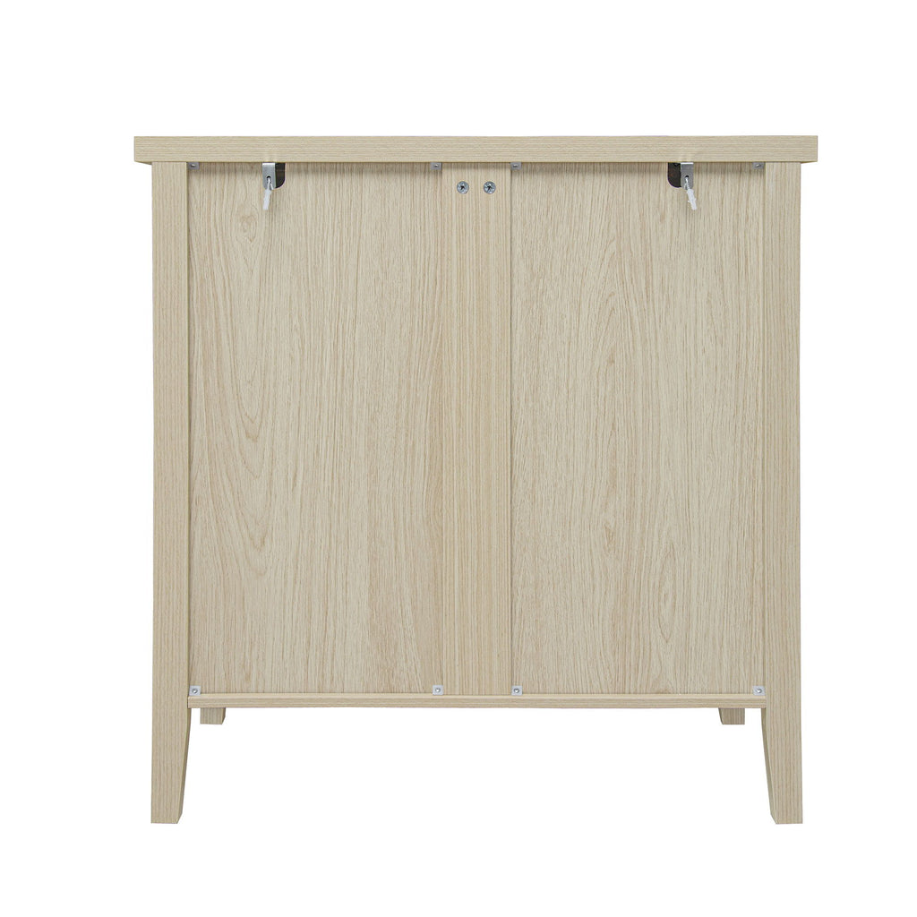 3 Drawer Buffet Sideboard With Adjustable Shelves, Storage Cabinet With Natural Seaweed Decor Doors For Living Room Kitchen Entryway - Natural