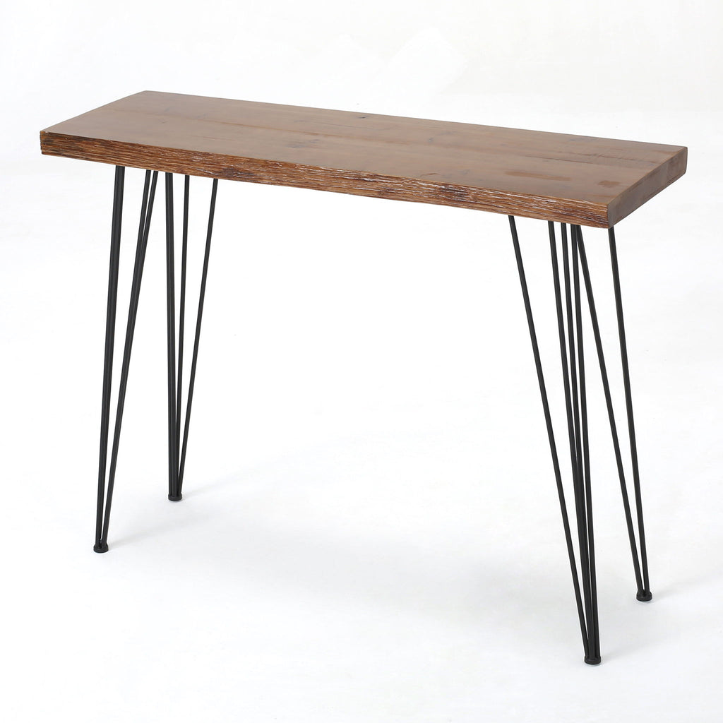 Modern Industrial Breakfast Bar Table, Metal Hairpin Legs & Wood Veneer Top - Natural