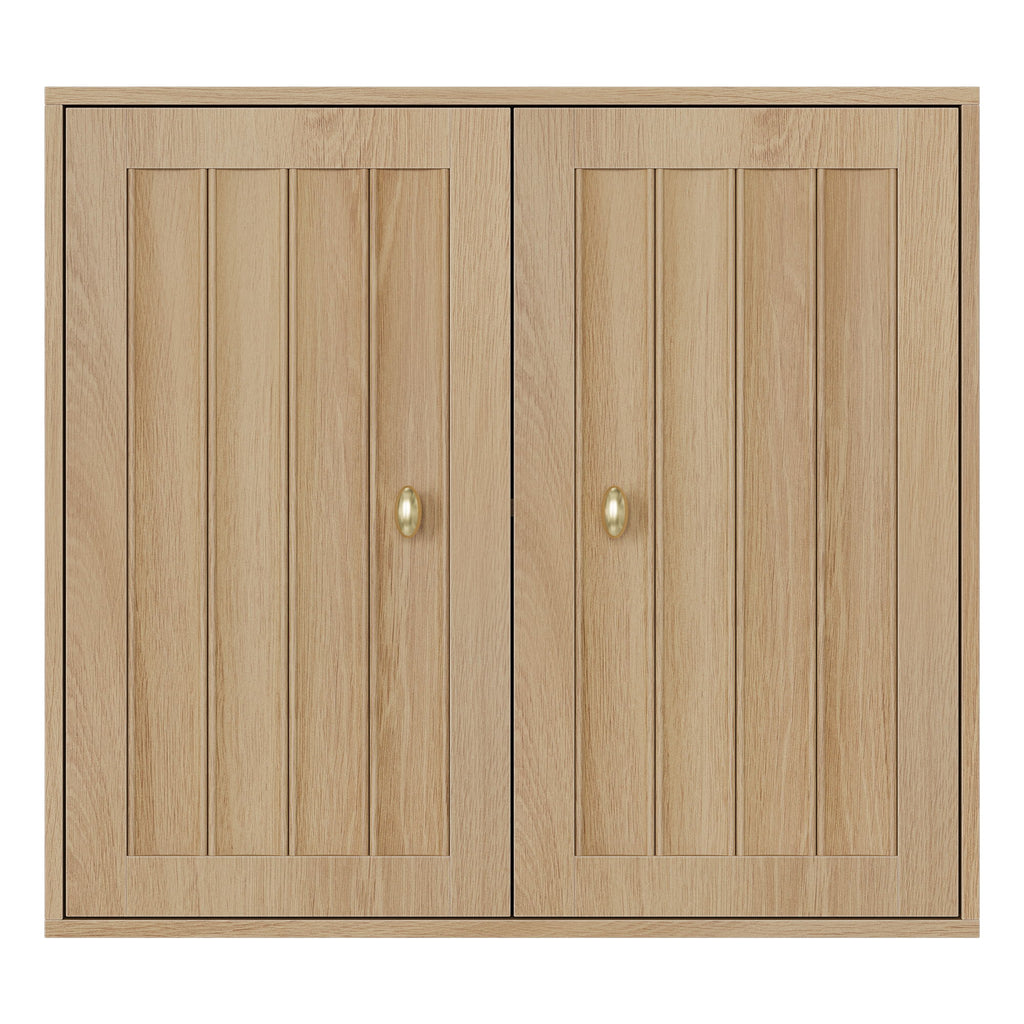 Wall Mounted Bathroom Cabinet With Double Doors And Vertical Grooved Design For Bathrooms - Oak