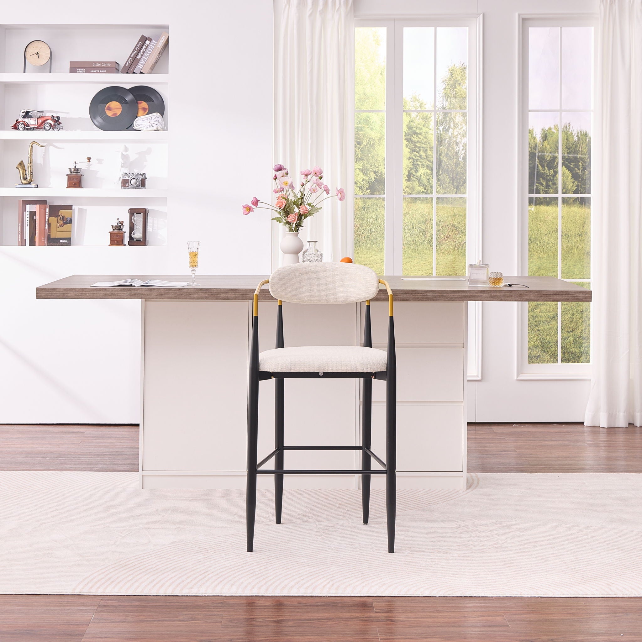 Upholstered Bar Stool With Accented Armrests For Kitchen Island (Set of 2) - Beige