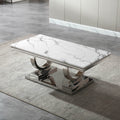 Modern Rectangular Marble Printing Coffee Table, U-Shape Stainless Steel Base With Mirrored Finish