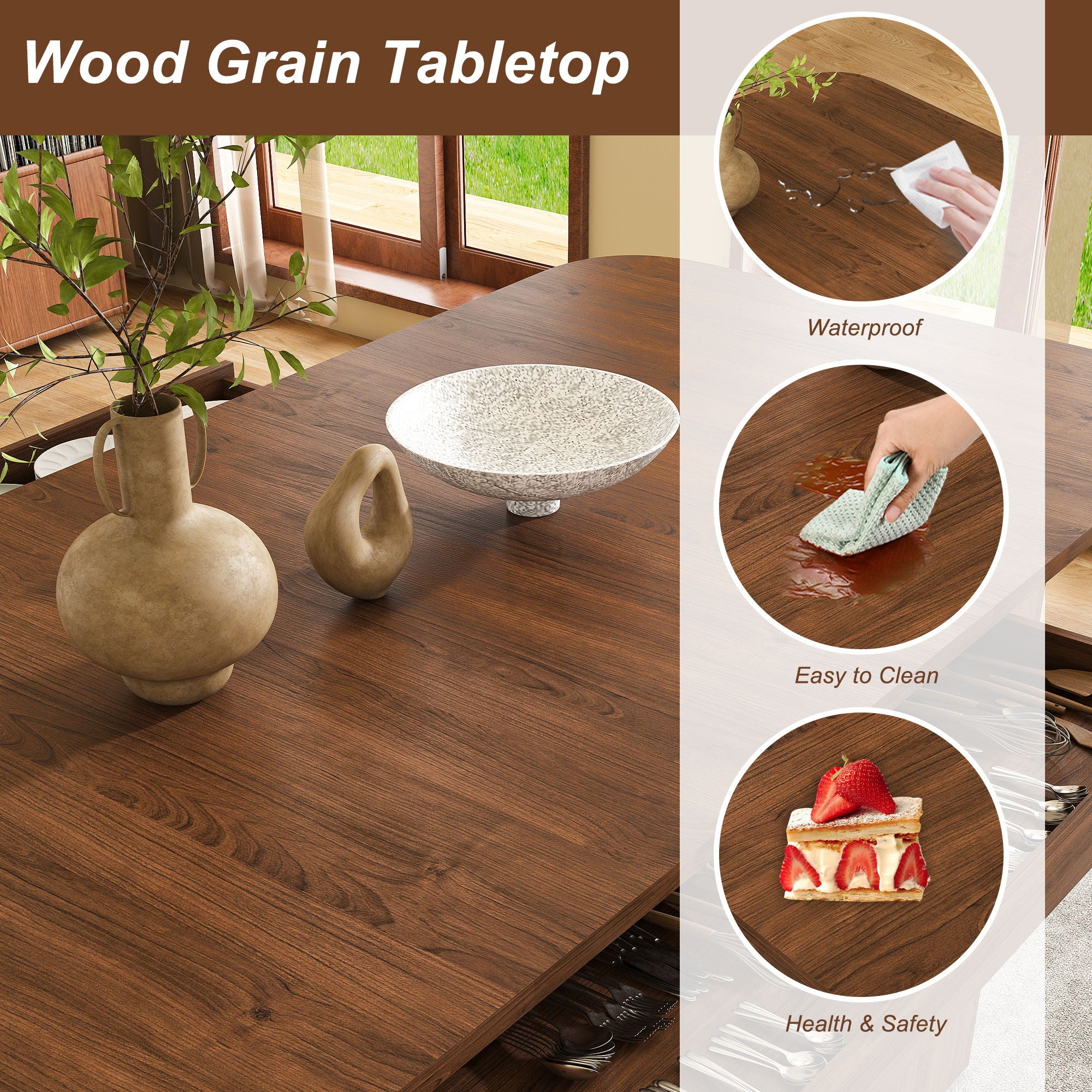 Dining Table With Drawers & Open Storage - Walnut