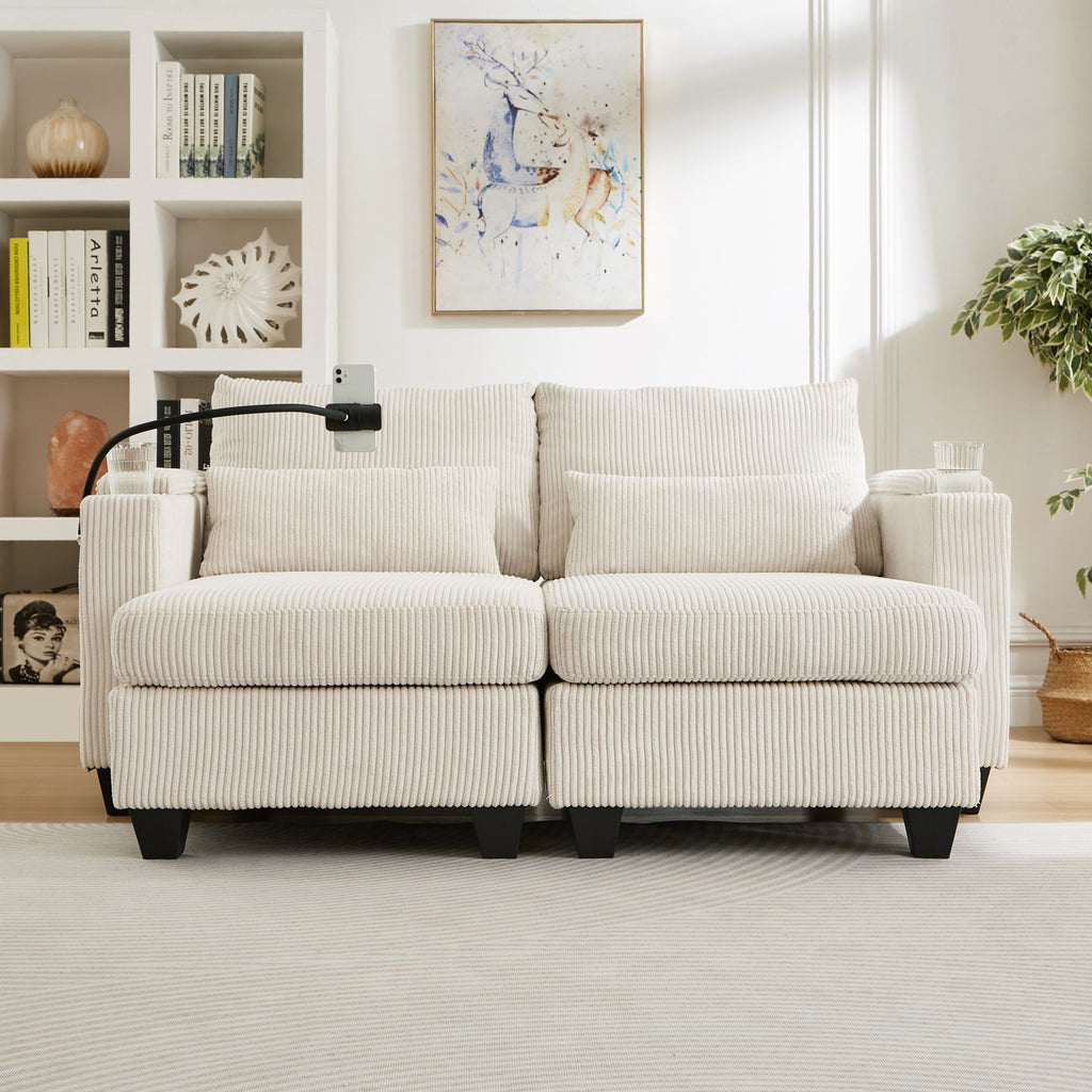 Convertible Chaise Lounge Sofa Chair With USB Ports, Cup Holders, Phone Holder And Storage