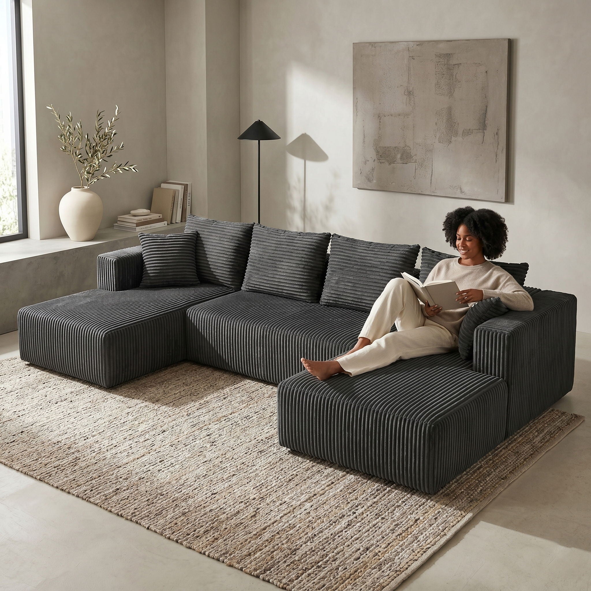 U-Shaped Modular Sectional Sofa With Double Chaise, Oversized Deep Seat For Living Room