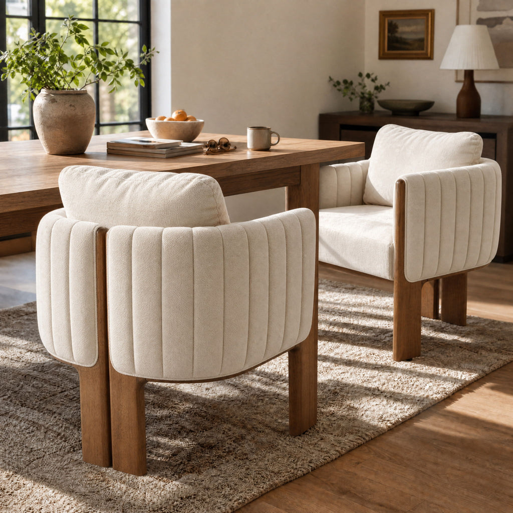 Upholstered Dining Chair With Vertical Channel Tufting (Set of 2) - Beige / Walnut
