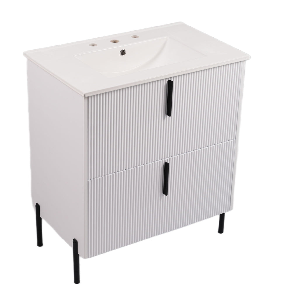 Bathroom Vanity With Ceramic Sink, Fluted Design