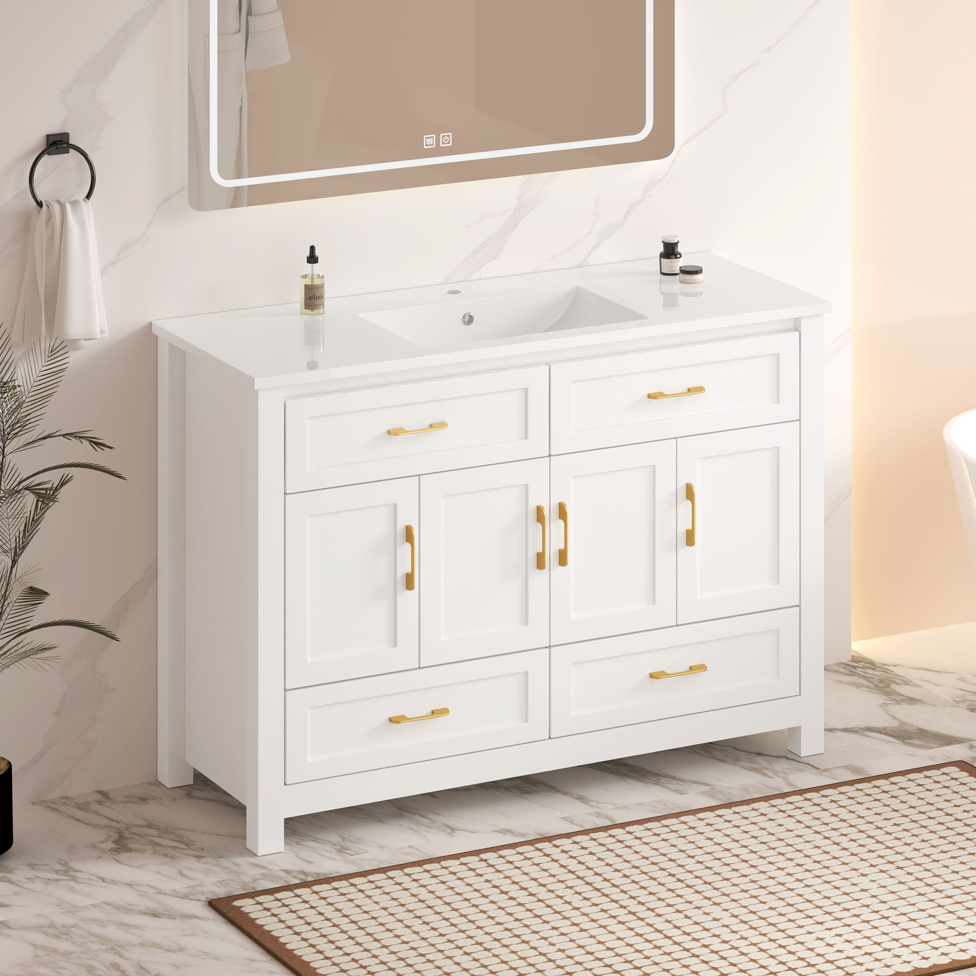 Bathroom Vanity With Sink Combo, 4 Soft Close Doors And 4 Drawers