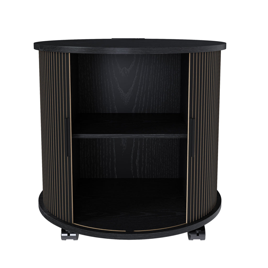 Cylinder Nightstand With Charging Station & Sliding Door