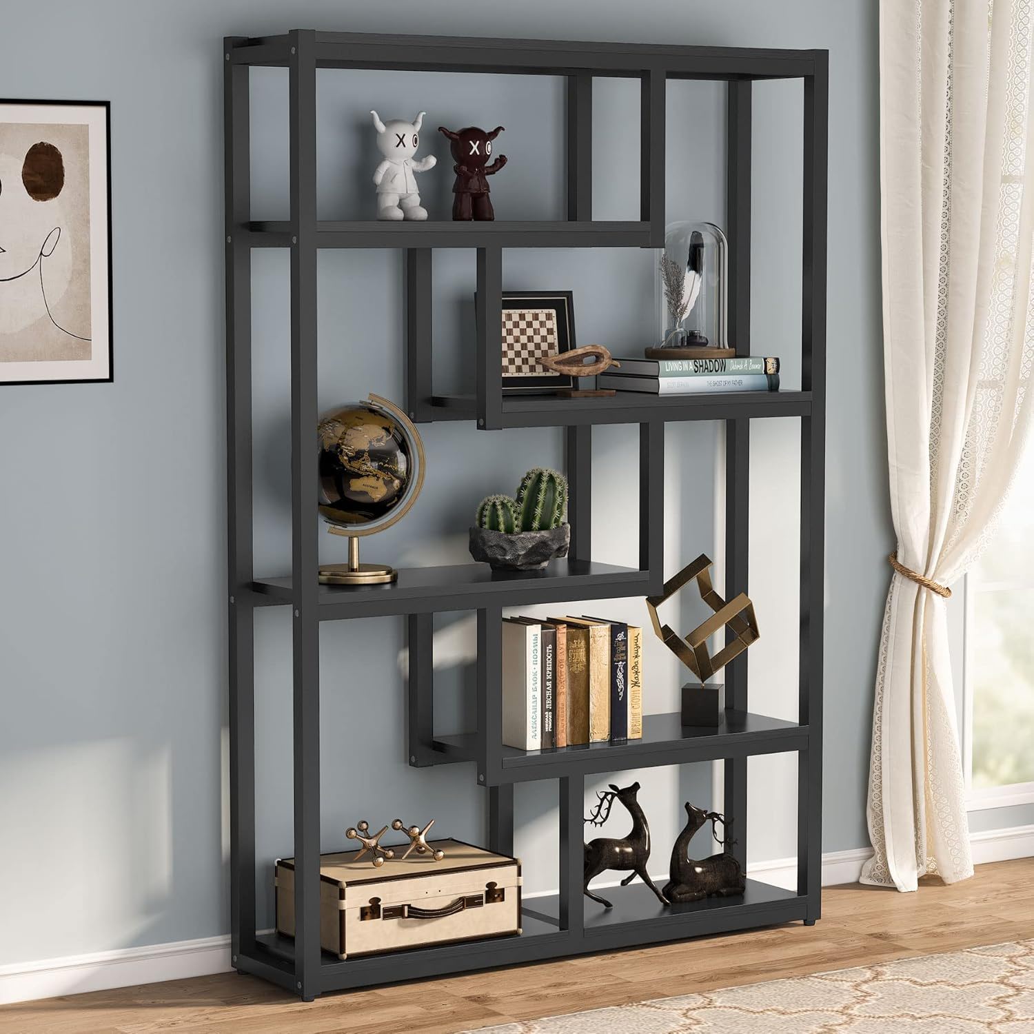 6 Tier Etagere Bookcase With Asymmetrical Shelves For Living Room
