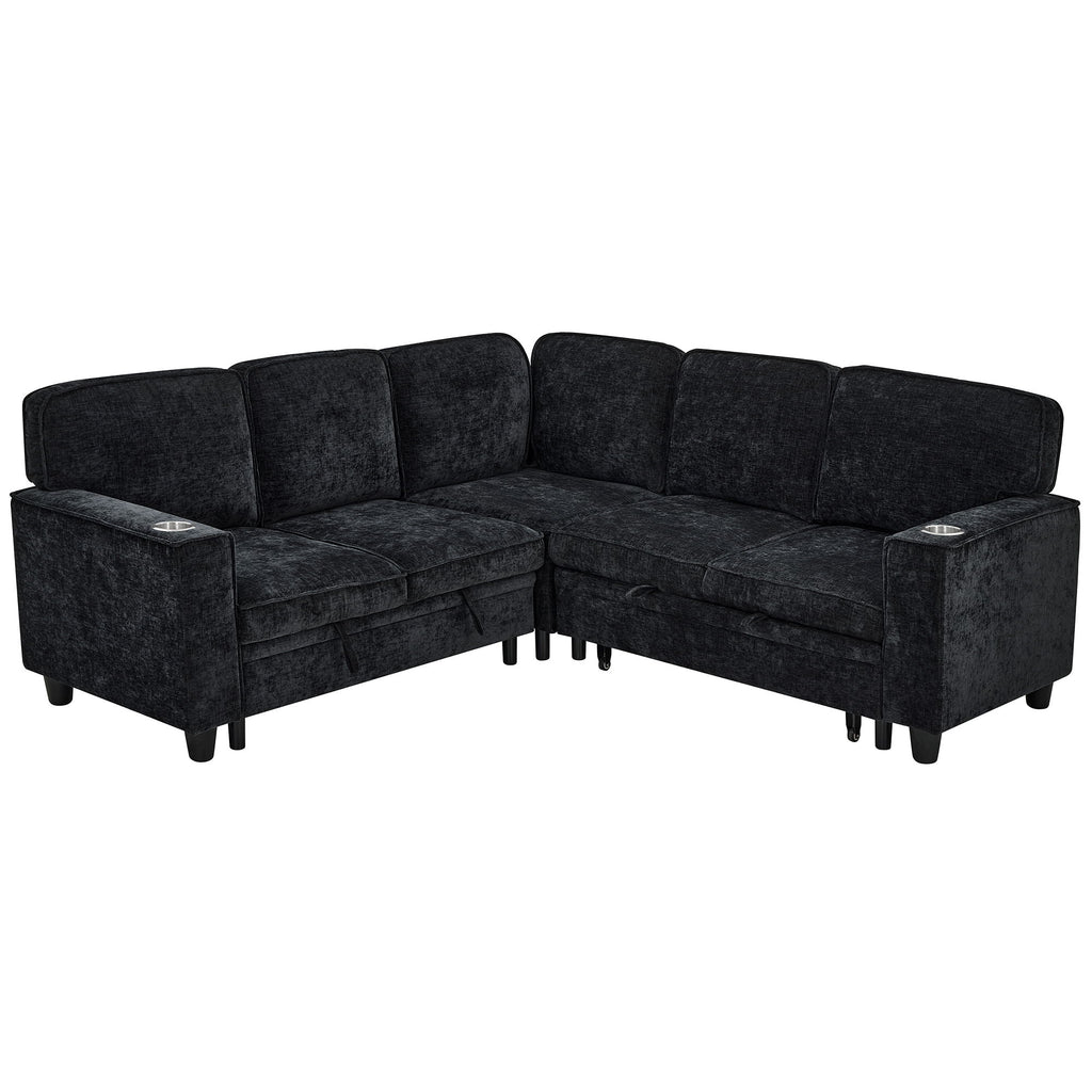 L-Shaped Sofa With Pull Out Sofa Bed With USB