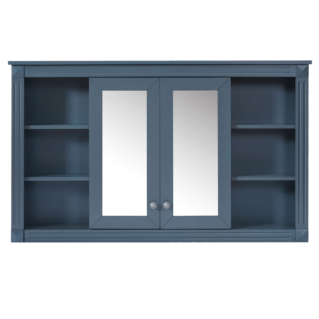 Wall-Mounted Mirror Cabinet With Adjustable Shelf And Open Shelves