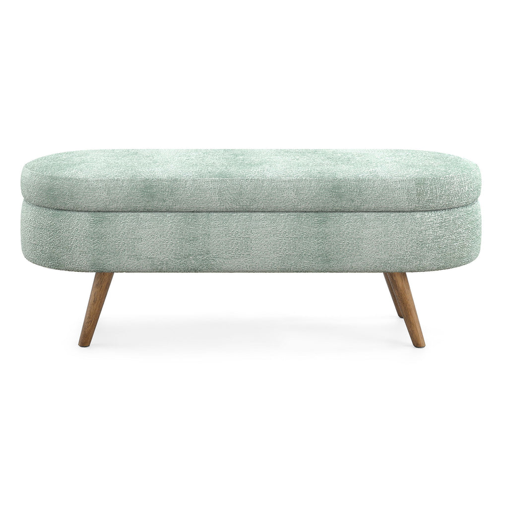 Modern Ottoman Oval Storage Bench With Rubber Wood Legs