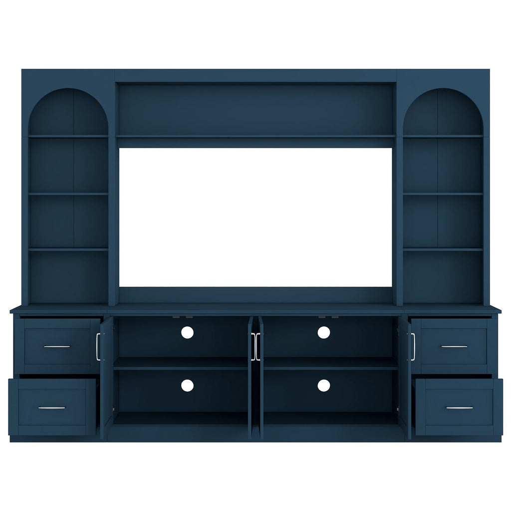 Arched Entertainment Center Wall Unit With Drawers, TV Stand