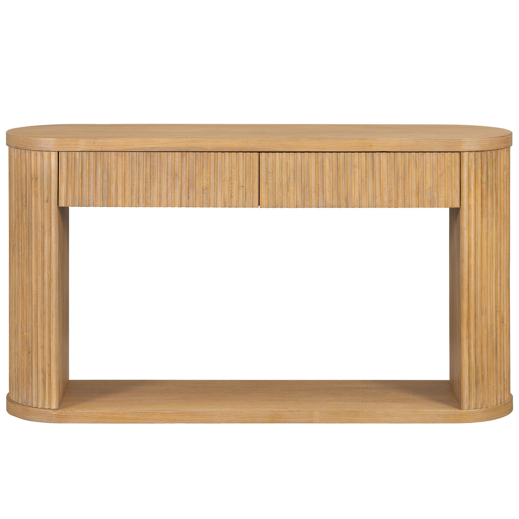 Oval Fluted Console Table With 2 Drawers And Bottom Shelf