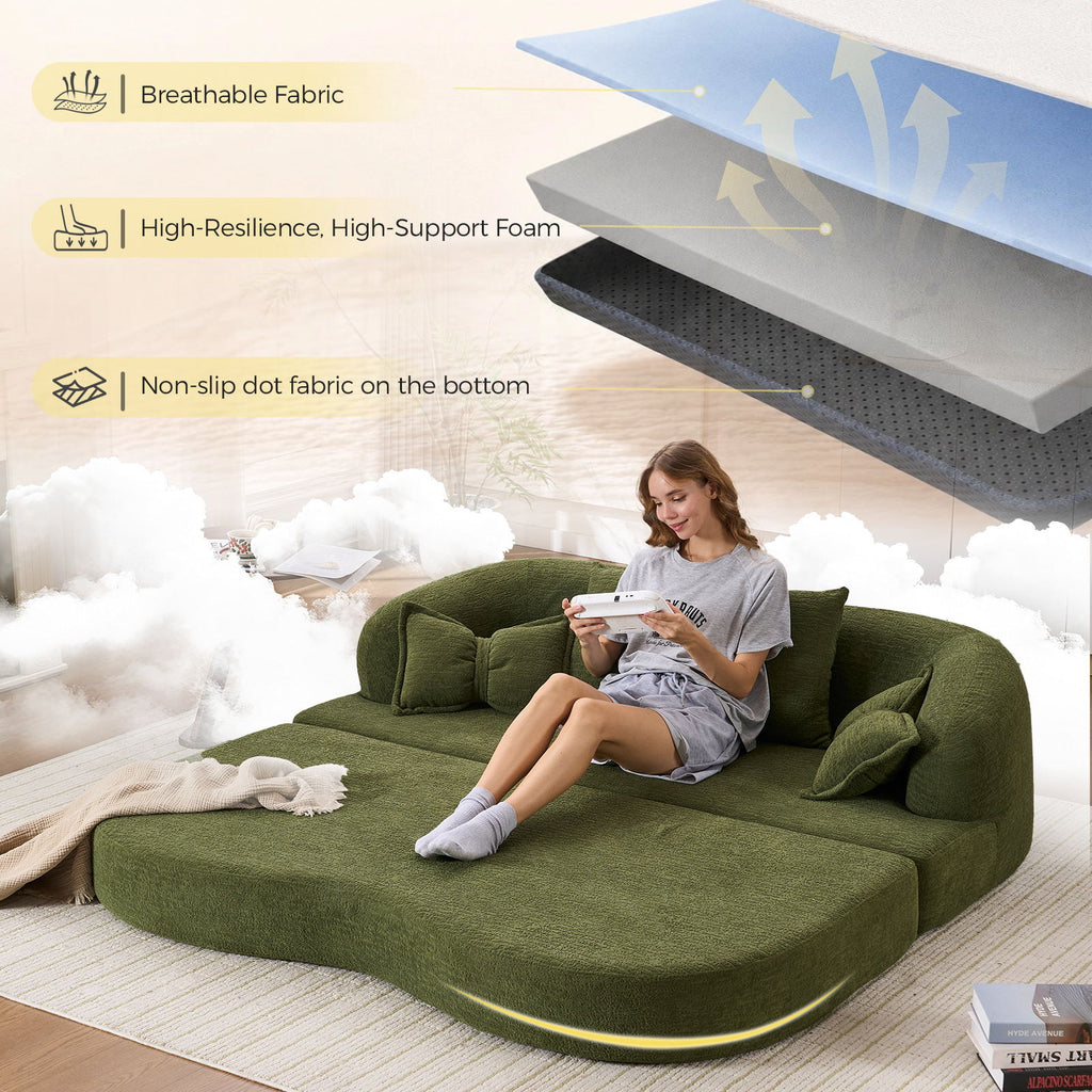 Foldable Sofa Bed, Boneless Couch Convertible Sleeper With 4 Pillows