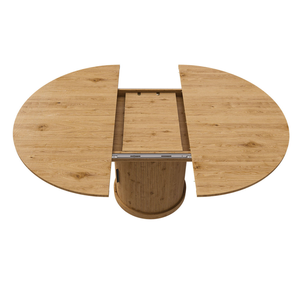 Extendable Oval Dining Table With 2 Tier Storage - Oak