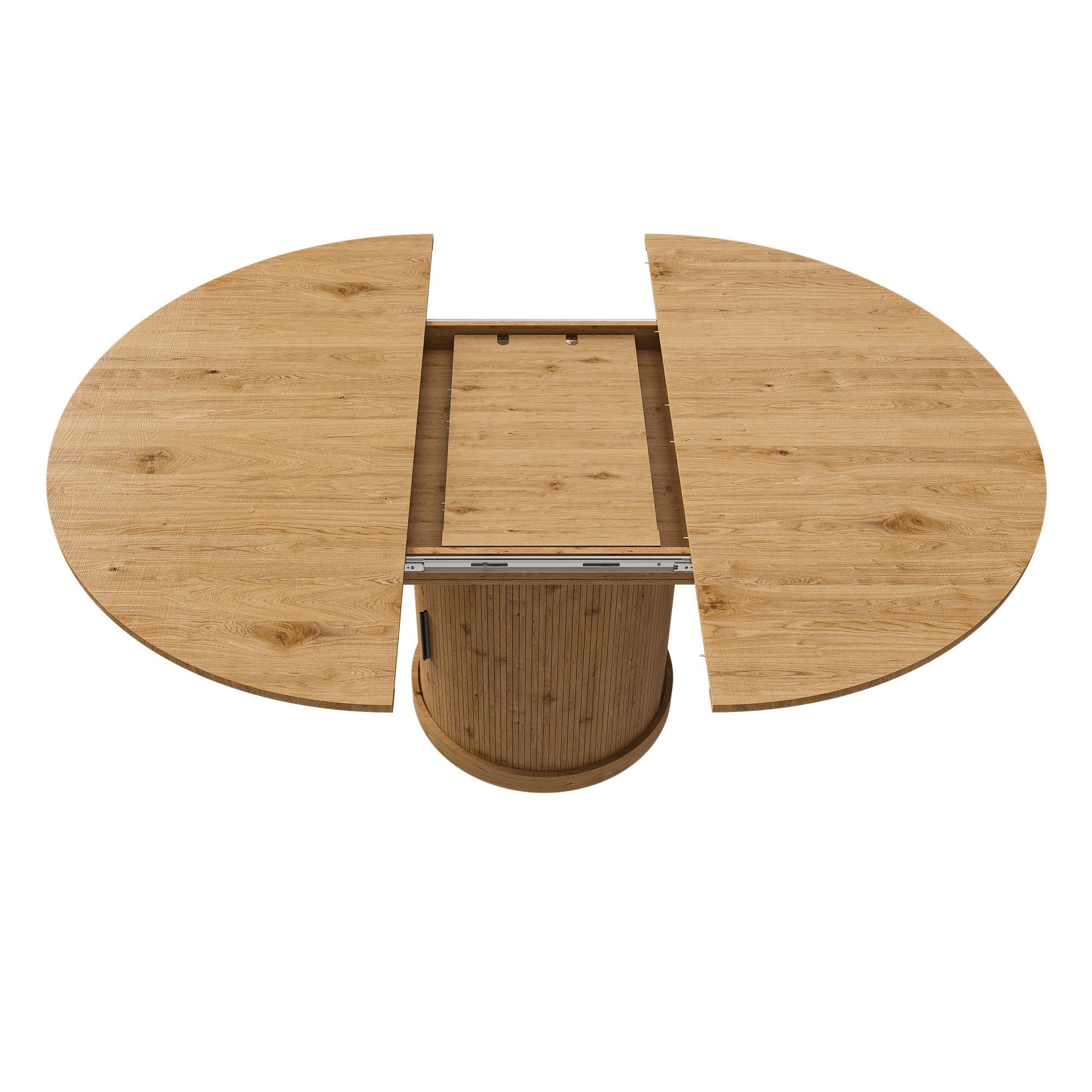Extendable Oval Dining Table With 2 Tier Storage - Oak
