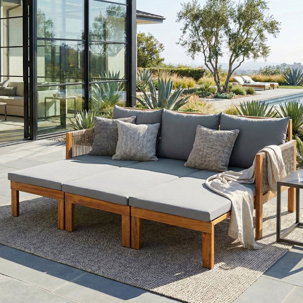 Outdoor Daybed, Patio Sofa Bed, 3 Seat Convertible Sunbed