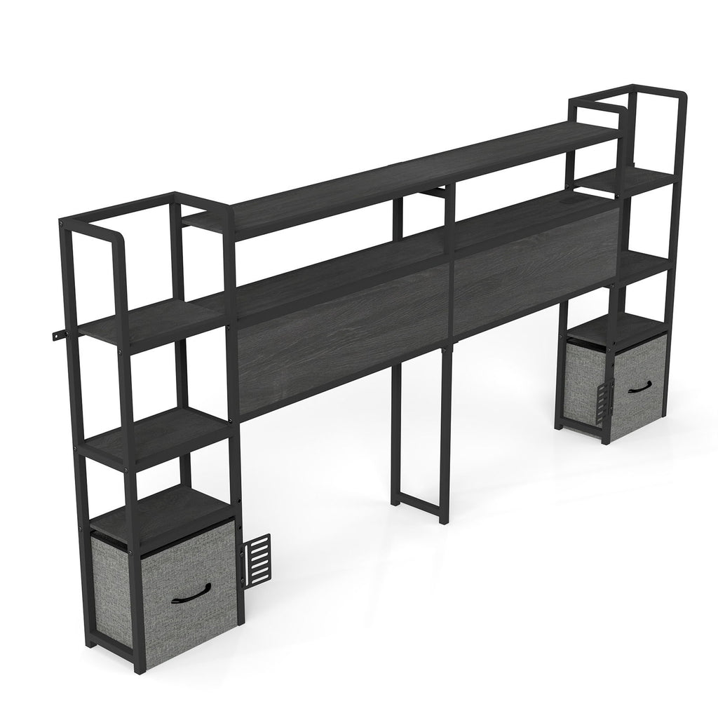 Headboard With 3 Shelves, 2 Drawers, Charging Station, RGB LED Lights